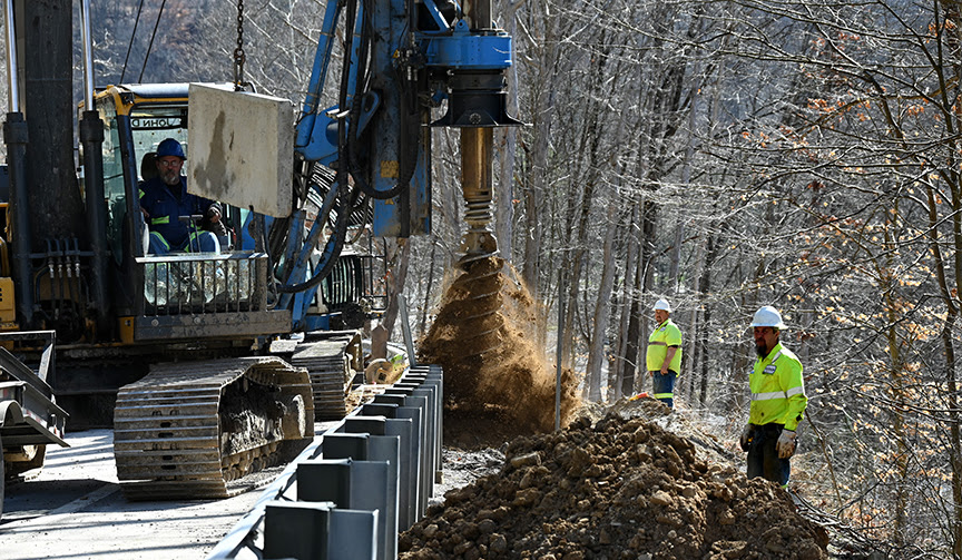 WVDOH work crews sink 11 pilings in one day on Airport Road in Charleston